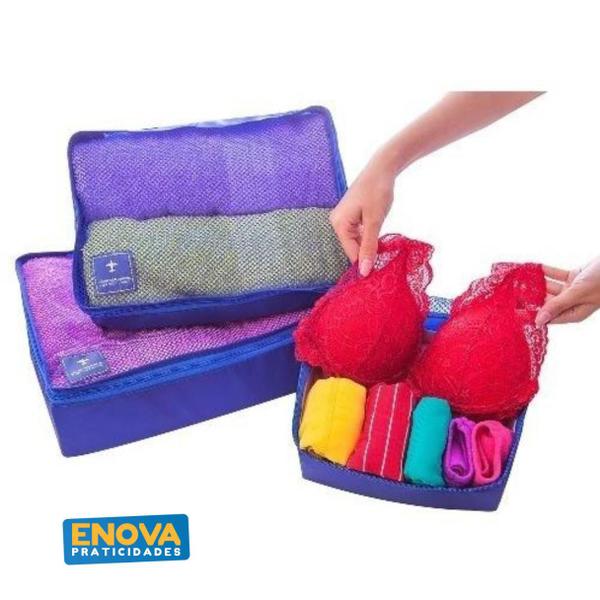 Imagem de Kit Saco Organizador De Mala Bagagem Para Viagem Zíper Saco Bolsa Mochila Azul