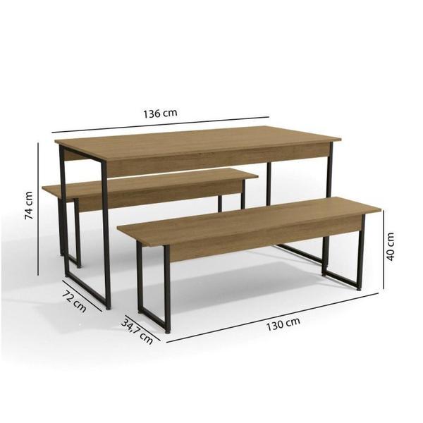 Imagem de Kit Sala de Jantar Industrial com Mesa/Bancos/Nichos/Estantes - Freijó/Preto