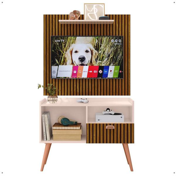 Imagem de Kit Sala Painel Star Prateleira Decorativa Rack Nicho 1 Porta Puxador Concha Pés Palito Retrô Tv 32 Polegadas - Lojas RPM