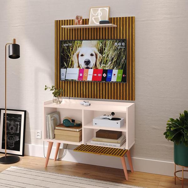 Imagem de Kit Sala Painel Star Prateleira Decorativa Rack Nicho 1 Porta Puxador Concha Pés Palito Retrô Tv 32 Polegadas - Lojas RPM