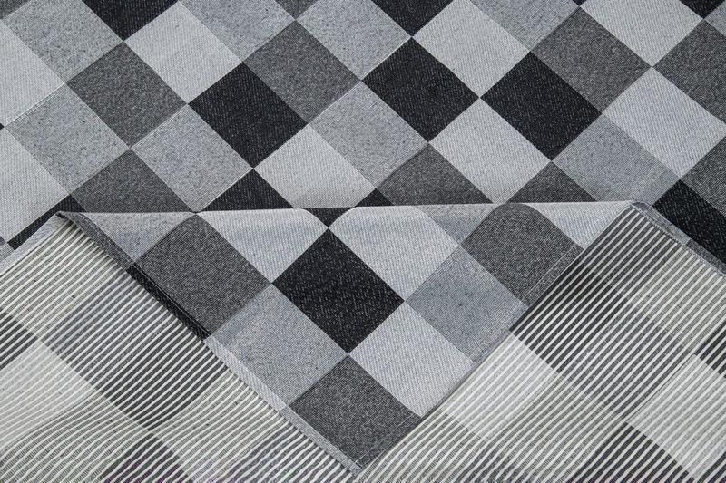 Imagem de Kit Sala Tapete 1,50 x 1,45 + 4 Capas de Almofada Jacquard Luxo Antiderrapante Estampa Moderna Tabuleiro Preto