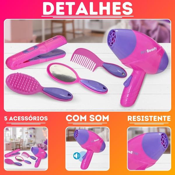 Imagem de Kit Salão De Beleza Brinquedo 5 Peças Cabeleireira Infantil Meninas - Brinquedo Infantil Beleza Meninas