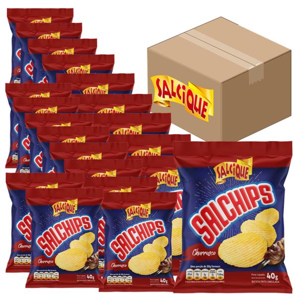 Kit Salcique Salgadinhos Batata Ondulada Churrasco 40g c/20 Imagem de Kit Salcique Salgadinhos Batata Ondulada Churrasco 40g c/20