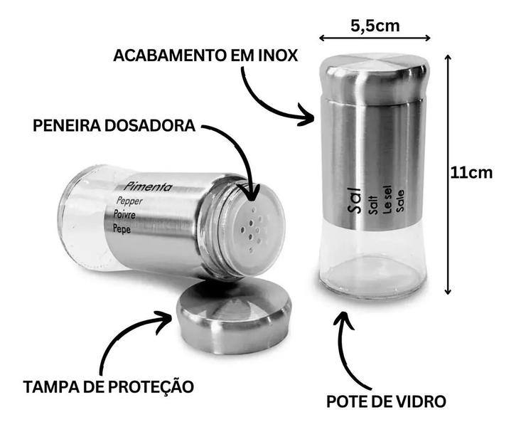 Imagem de Kit Saleiro E Pimenta Tempero Condimentos - Com 6 Peças