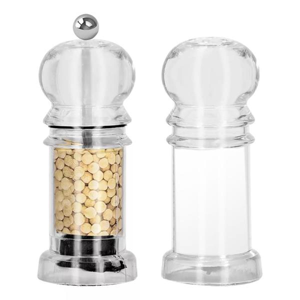 Kit Saleiro E Pimenteiro Com Moedor Acrílico 10cm - SKC Imagem de Kit Saleiro E Pimenteiro Com Moedor Acrílico 10cm