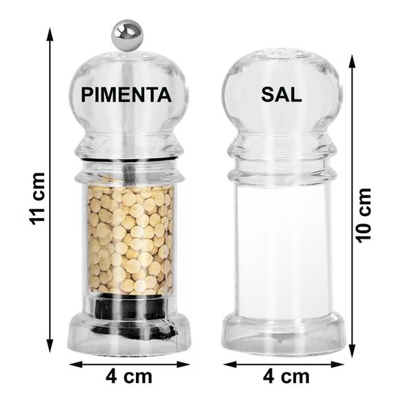 Kit Saleiro E Pimenteiro Com Moedor Acrílico 10cm - SKC Imagem de Kit Saleiro E Pimenteiro Com Moedor Acrílico 10cm