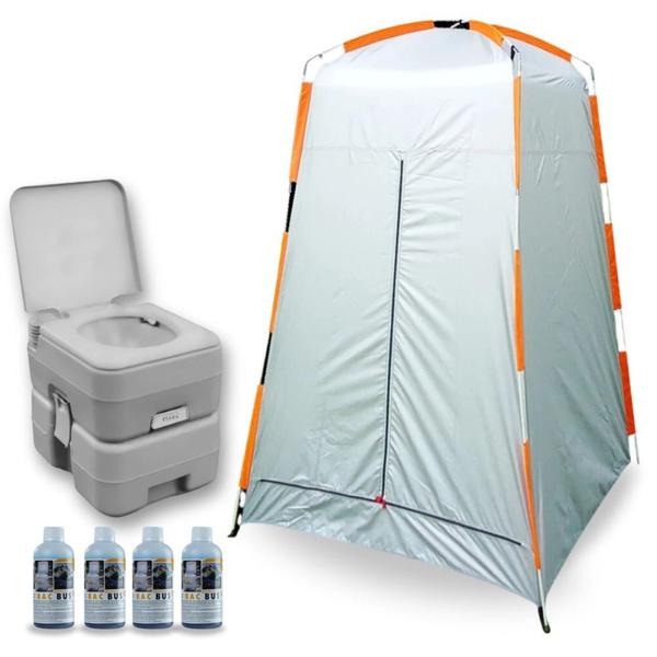 Imagem de Kit Sanitario Portatil 20 L Porta Potti Kala + Barraca Trocador Pampa Ntk + 4 Eco Bac Bus 250ml