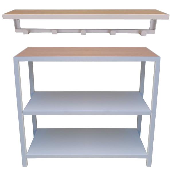 Imagem de Kit Sapateira e Cabideiro Strassis Design SD-3503-60 Metal e MDF Cor: Branco