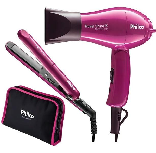 Kit Secador Chapinha Philco Travel Mini Bivolt Rosa + Bolsa Bivolt 1000w Kit Secador Chapinha Philco Travel Mini Bivolt Rosa + Bolsa Bivolt 1000w