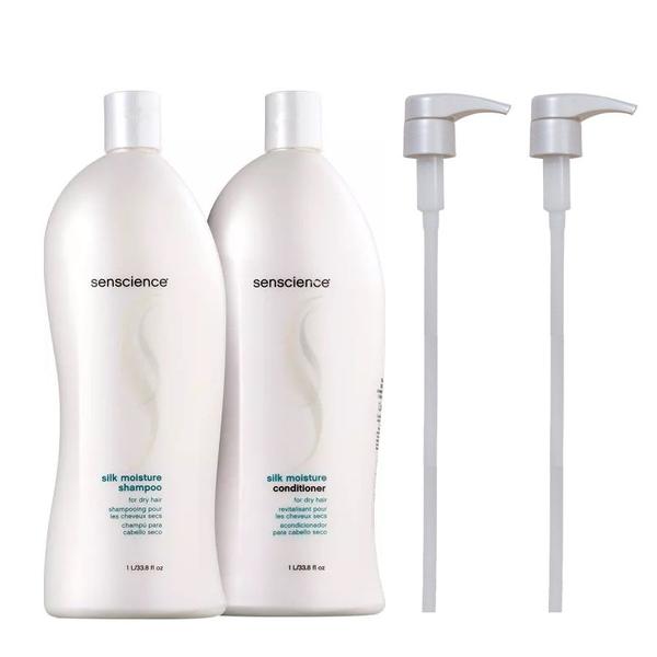 Imagem de Kit Senscience Silk Moisture Duo Salon - Shampoo 1000ml + Condicionador 1000ml + Válvulas Pump