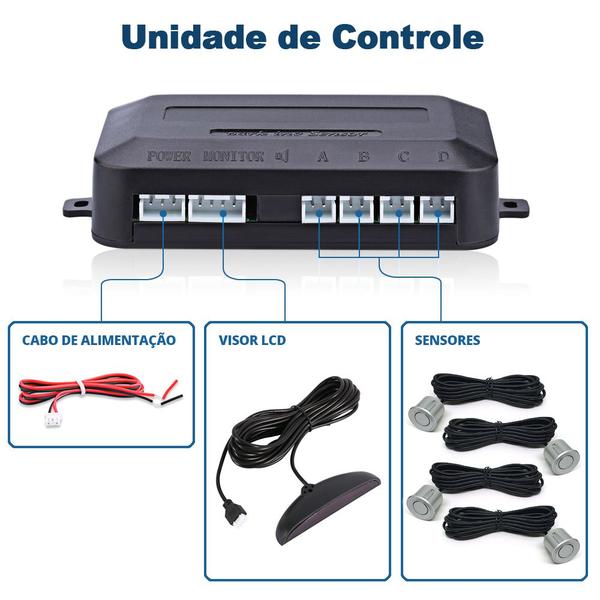 Imagem de Kit Sensor de Ré Prata + Câmera de Ré Traseira Corsa 1994 1995 1996 1997 Estacionamento Aviso Sonoro