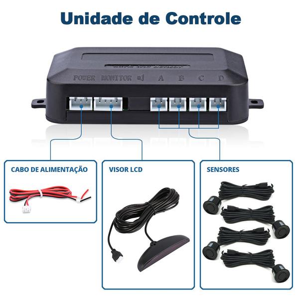 Imagem de Kit Sensor de Ré Preto + Câmera de Ré Traseira Vectra 2006 2007 2008 Estacionamento Aviso Sonoro