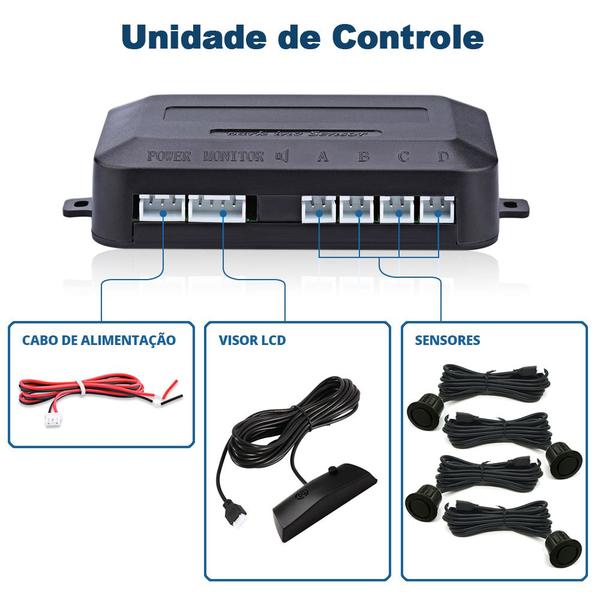 Imagem de Kit Sensor de Ré Preto Fosco Emborrachado + Câmera de Ré Traseira Golf 1997 1998 1999 2000 2001 Estacionamento Aviso Sonoro