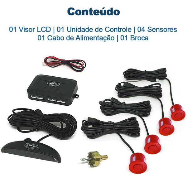 Imagem de Kit Sensor de Ré Vermelho + Câmera de Ré Traseira Agile 2010 2011 Estacionamento Aviso Sonoro