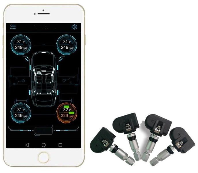 Imagem de Kit Sensor Medidor de Pressão de Pneu Tpms Calibrador Furo