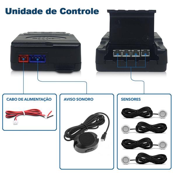 Imagem de Kit Sensores Dianteiros Prata Ford Fusion 2006 2007 2008 2009 Estacionamento Frontais Frente Buzzer 4 Pontos