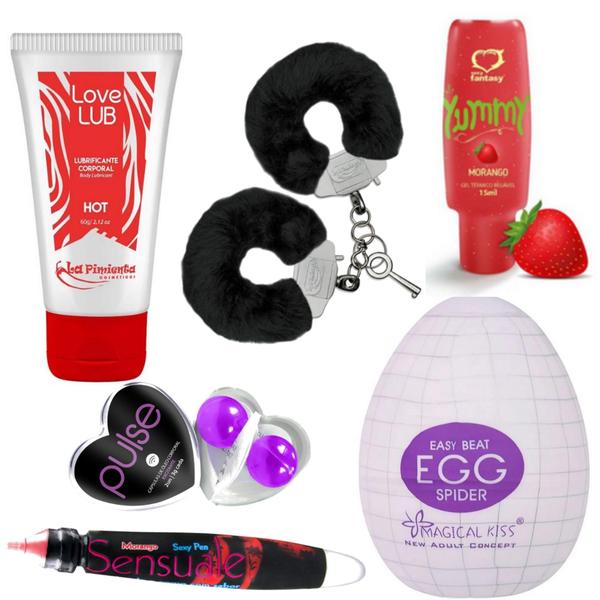 Imagem de Kit Sex Shop 6 Itens Casal Brinquedos Eróticos Presente Namorados Algemas Egg Sexyshop