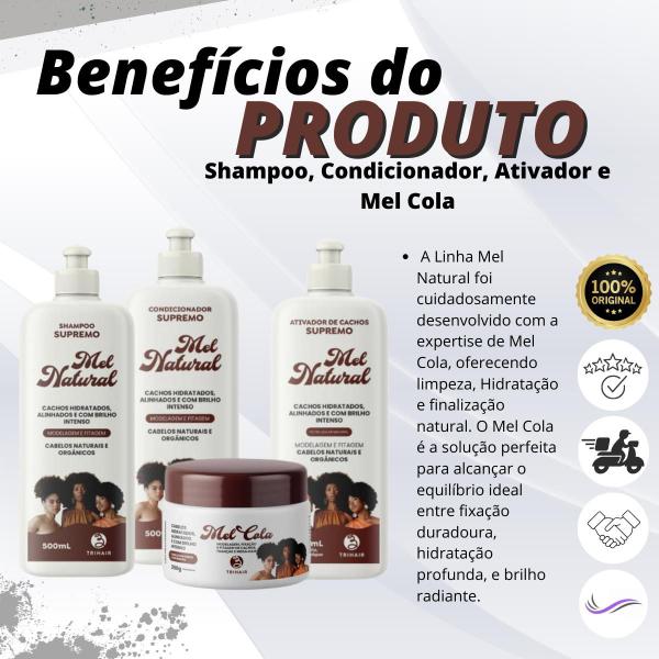 Imagem de Kit Sh + Cond + Ativador Mel Natural + Mel cola 250g Trihair