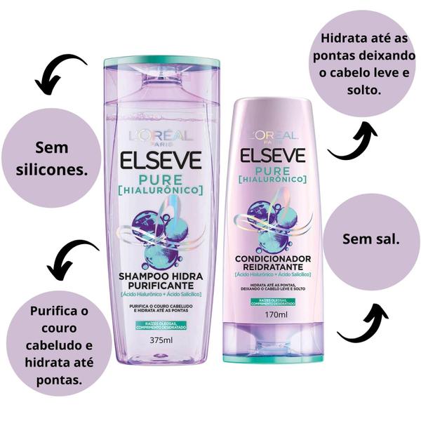 Imagem de Kit Shampoo 375ml E Condicionador 170ml Elseve Pure Hialurônico