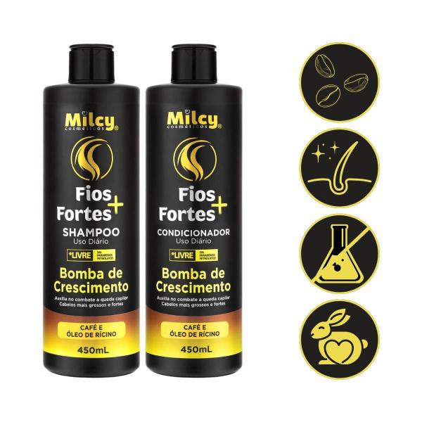 Imagem de Kit Shampoo Condicionador Bomba Crescimento Fio Forte Milcy