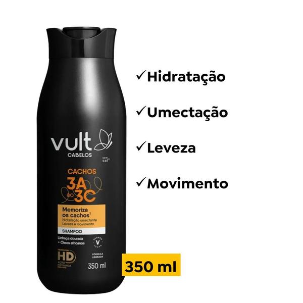 Imagem de Kit Shampoo Condicionador Creme Definição Intensa Cabelos Cacheados 3A 3B 3C Hidratação Cachos Vult