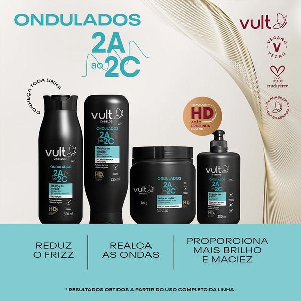 Imagem de Kit Shampoo Condicionador e Creme Cabelos Ondulados Cacheados 2A 2B 2C Hidratação Vult