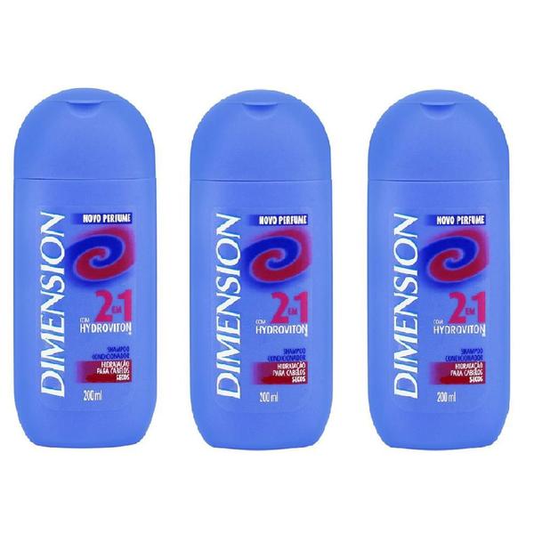 Imagem de KIT Shampoo Dimension 2 em 1 Secos  200ml - 3 Unidades.