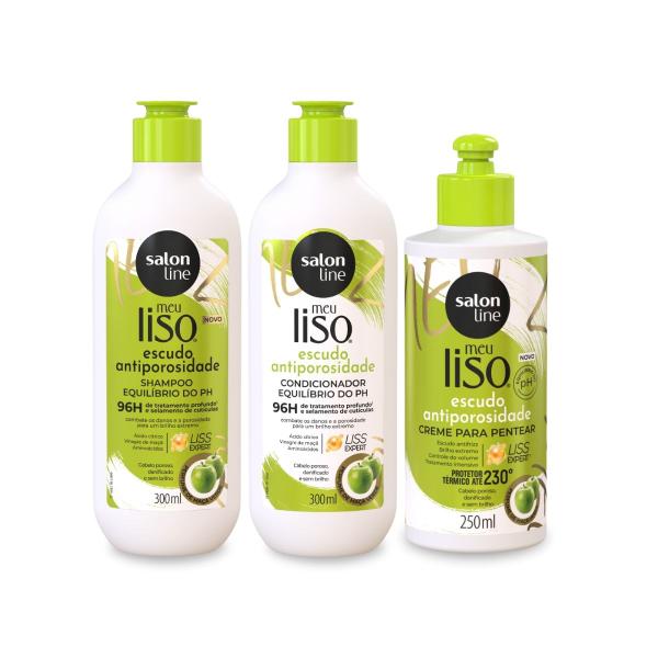 Imagem de Kit Shampoo Limpeza Profunda + Condicionador Hidratante + Creme de Pentear Finalização Escudo Antiporos Controle do Ph, Salon Line