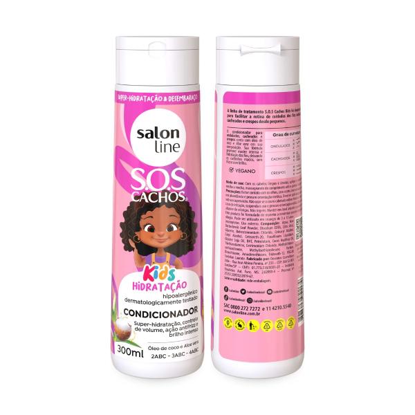 Imagem de Kit Shampoo Limpeza Suave 300ml + Condicionador Hidratação Prolongada 300ml + Creme de Pentear Definição Antifrizz 300ml, SOS Cachos Kids Salon Line