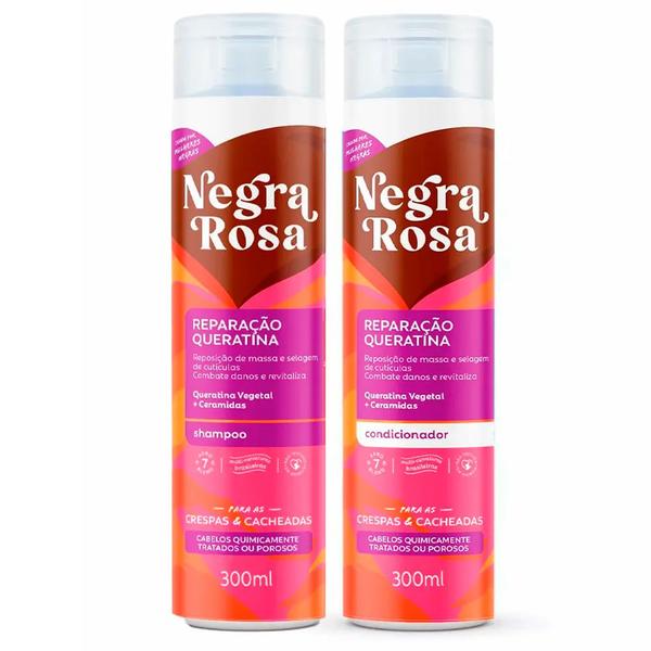 Imagem de Kit Shampoo Negra Rosa Reparação Queratina 300ml E Condicionador Reparação Queratina Negra Rosa 300ml