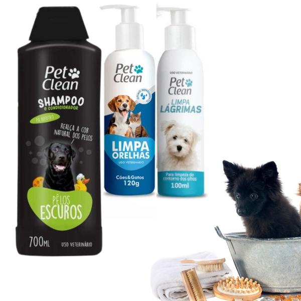 Imagem de Kit Shampoo Pelos Escuros + Limpa Lágrima + Limpa Orelha Pet