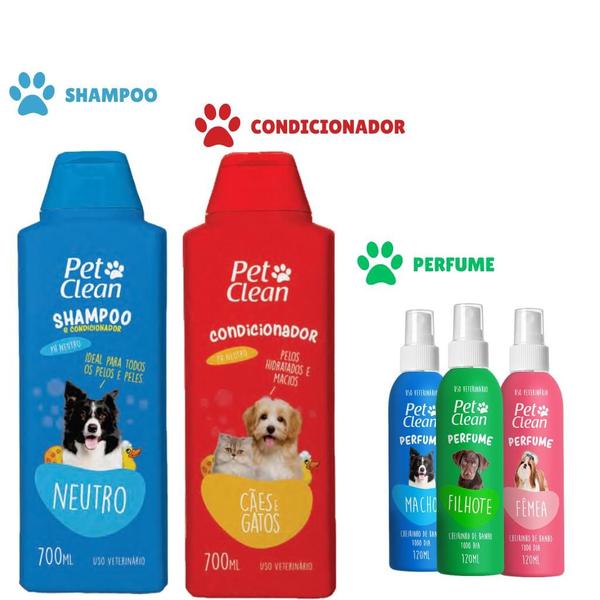 Imagem de KIT Shampoo, Perfume e Condicionador Pet Clean Cães e Gatos