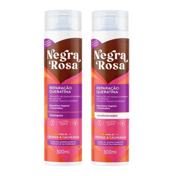 Imagem de Kit Shampoo Reparação Queratina 300ml Negra Rosa + Condicionador 300ml Negra Rosa