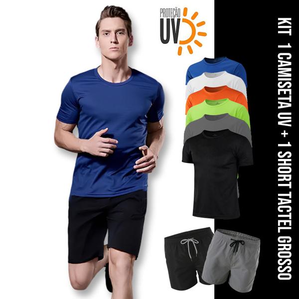 Imagem de Kit Short Bermuda ELITE + Camiseta Academia Fitness Corrida PROTEÇÃO UV SOLAR 707