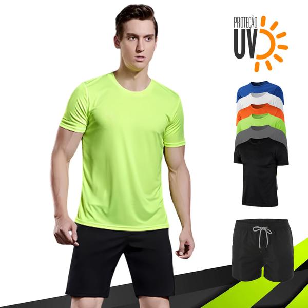 Imagem de Kit Short Bermuda ELITE + Camiseta Academia Fitness Corrida PROTEÇÃO UV SOLAR MC 707