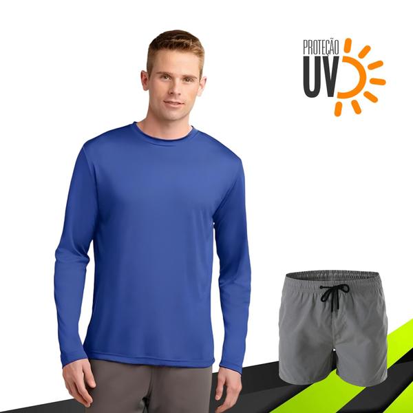 Imagem de Kit Shorts Bermuda TACTEL + Camiseta Academia MASCULINO MANGA LONGA PROTEÇÃO UV SOLAR 733