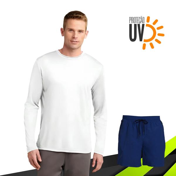 Imagem de Kit Shorts Bermuda TACTEL + Camiseta Academia MASCULINO MANGA LONGA PROTEÇÃO UV SOLAR 733