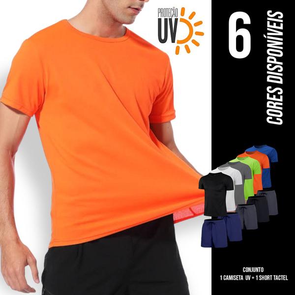 Imagem de Kit Shorts Bermuda Tactel TRAINING + Camiseta Academia Fitness Corrida PROTEÇÃO UV SOLAR 706