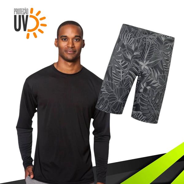 Imagem de Kit Shorts Bermuda Verão Tactel SURF + Camiseta Academia MASCULINO PROTEÇÃO UV SOLAR ML 857