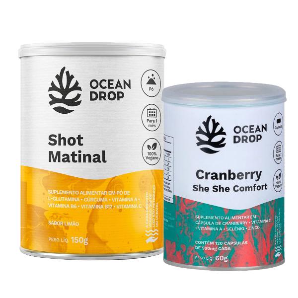 Imagem de Kit Shot Matinal Em Pó 150g 30 Doses Ocean Drop + Cranberry Em Cápsulas She She Comfort 120 Cápsulas