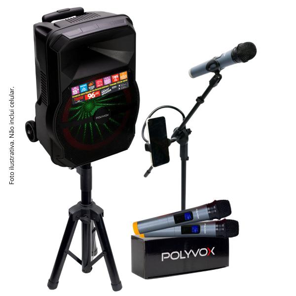 Imagem de Kit Show Polyvox com Caixa Amplificada XC-715T + Tripé para Caixa + Dois Microfones sem Fio + Pedestal para Microfone 