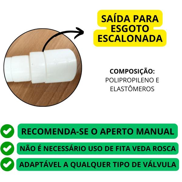 Imagem de Kit Sifão Tigre Universal Flexível Ajustável Multiuso Branco Sanfonado Pia Banheiro Tanque