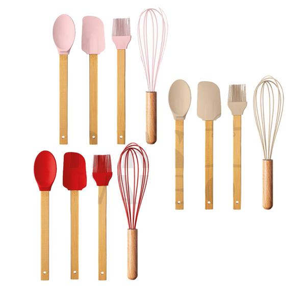 Imagem de Kit Silicone 4 peças Bambu Utensilios De Cozinha