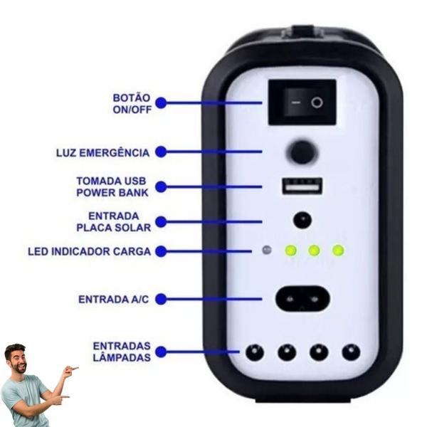 Imagem de Kit Sistema de Luz Solar com Placa Lâmpadas e BateriaÓtimo para Sitios Fazendas Acampamentos