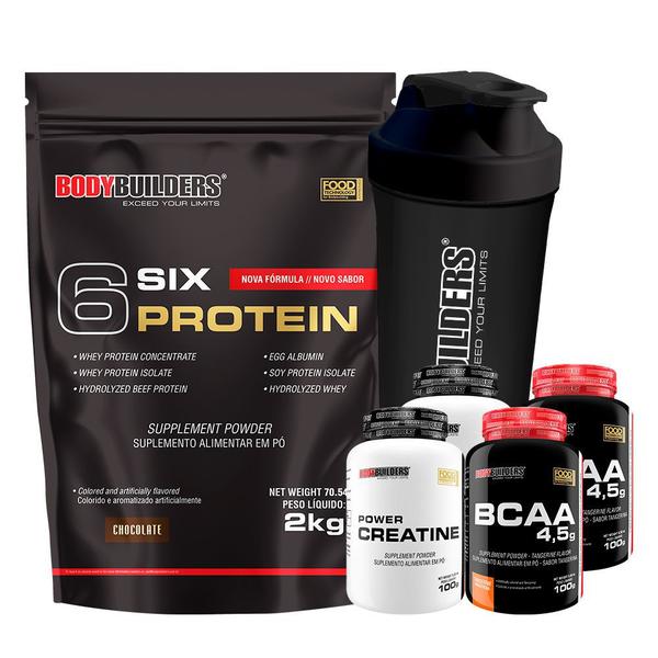 Imagem de Kit Six Protein 2kg + 2x BCAA 4,5 100g + 2x Power Creatine 100g + Coqueteleira  Bodybuilders