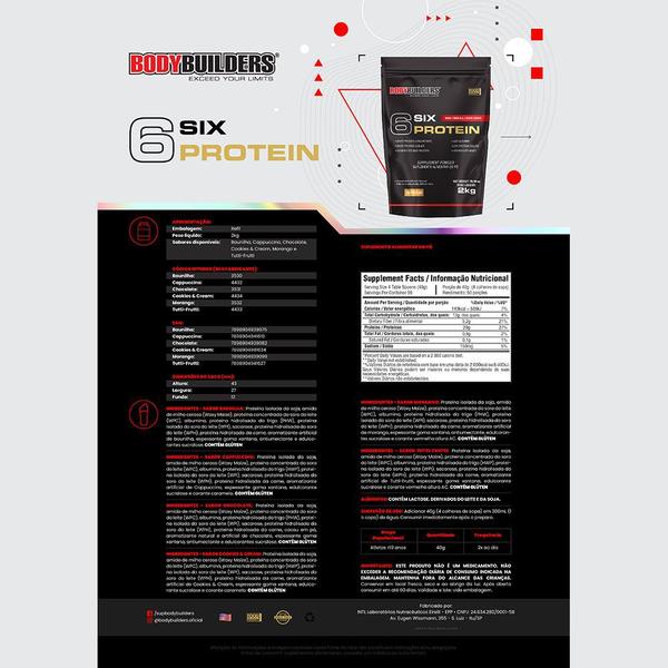 Imagem de Kit Six Protein 2kg + BCAA 4,5 100g + Power Creatina 100g + Coqueteleira  Bodybuilders