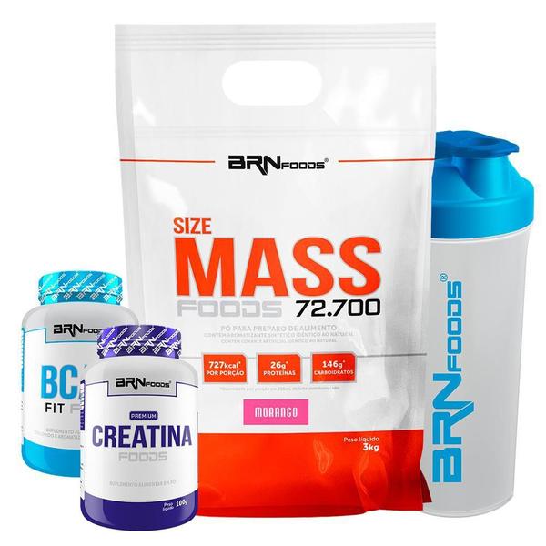 Imagem de Kit Size Mass 3Kg+ Creatina 100G+ Bcaa Fit 100G Tangerina