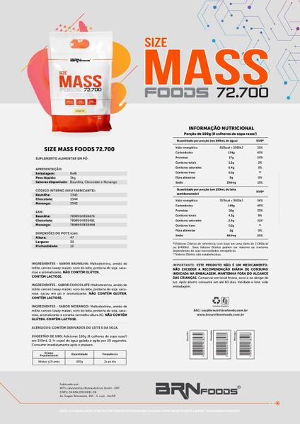 Imagem de KIT Size Mass 3kg + Creatina 100g + BCAA Fit 100g Tangerina + Coqueteleira - BRN Foods