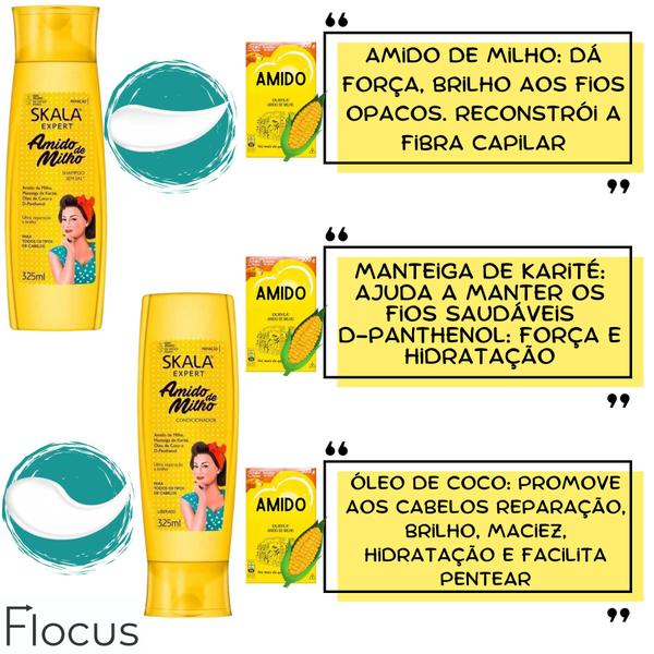 Imagem de Kit Skala Amido de Milho Shampoo Condicionador Tratamento Capilar Hidratante Força Brilho Maciez