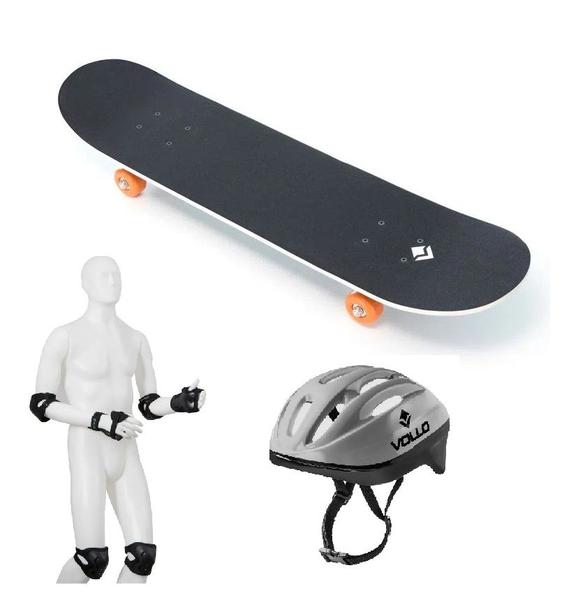 Imagem de Kit Skate Adulto, Kit Proteção Esportiva e Capacete Cinza Vollo